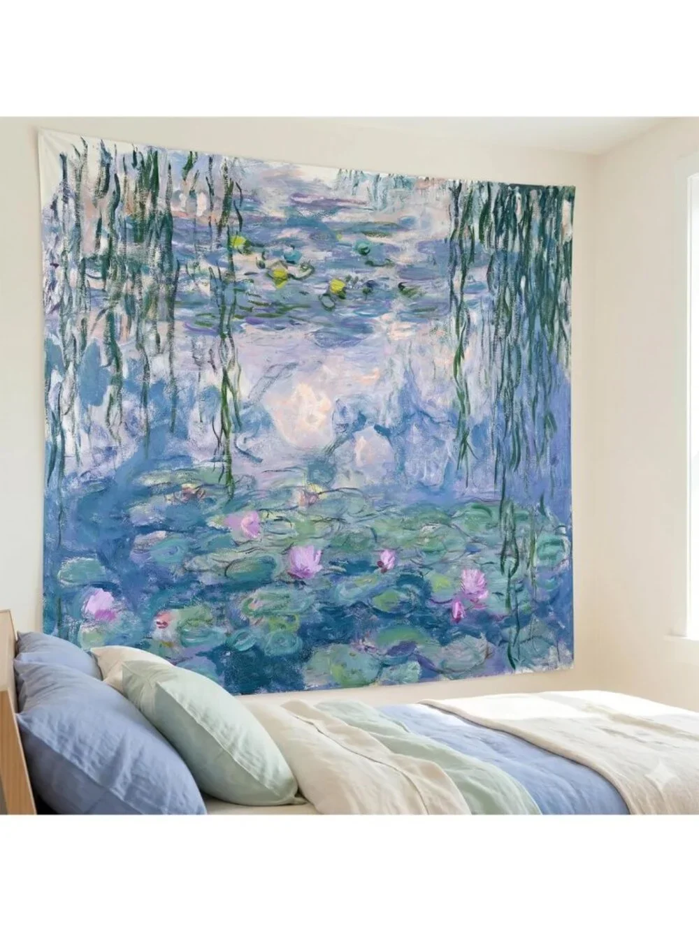 40x51 Inch Impressionist Monet Water Lilies Willow Pond Floral Wall Tapestry